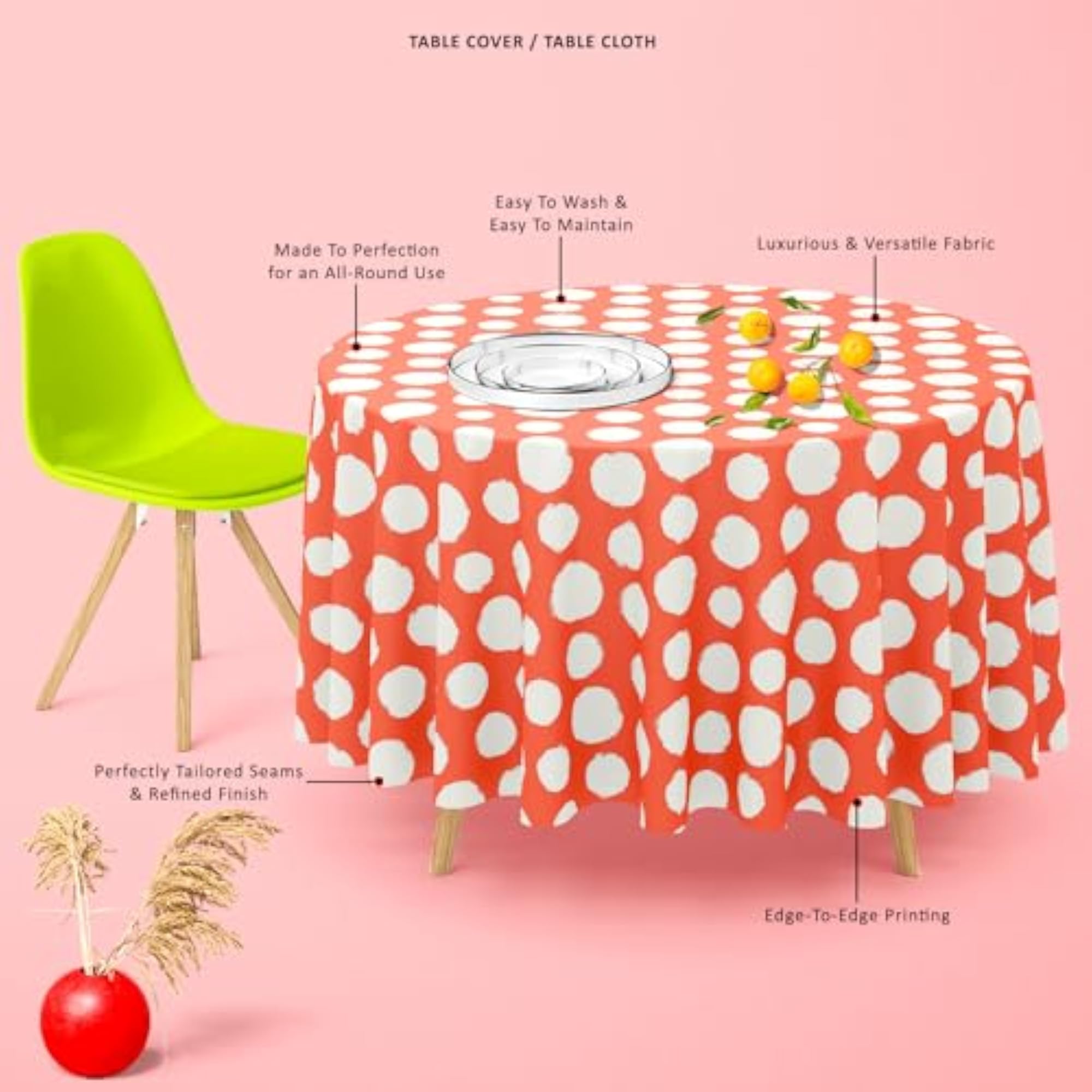 Painted Polka Dot Cotton Canvas Table Cloth Cover for Dining & Center Table