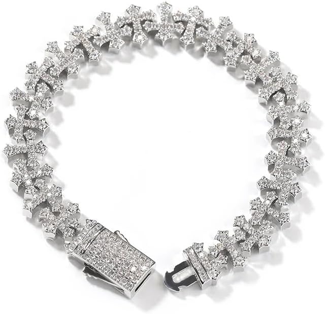 LUSSO 925 Sterling Silver Iced Out Cross Bracelet For Women And Men - 5A+ Iced Out Crosses Link Chain Bracelets, Jesus Bracelets Iced Chain Hip Hop Rapper Jewelry Gift - Image 7