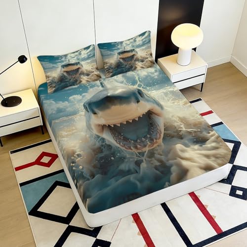 Drap housse requin 140x200 microfibre 3D à grands bonnets