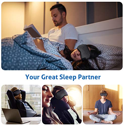 Sleep Headphones, Upgraded Sleep Eye Mask Bluetooth 5.0, Wireless Sleep Headphones, Designed with Ultra Thin Speakers & MIC, Super Soft, Washable, Hands-Free Calling, Travel Helper, Idea