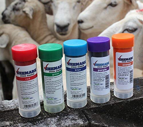 CEEMARK Livestock Marker Crayon by Rurtec, New Zealand (10 Pack; 2 x Orange, Green, Red, Blue & now Fluoro Pink NOT Purple)