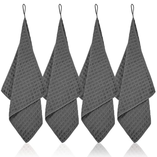 4Pack Waffle Weave Microfiber Towel, 11.8"Microfiber Espresso Towels for Drying Dishes(Dark Gray)