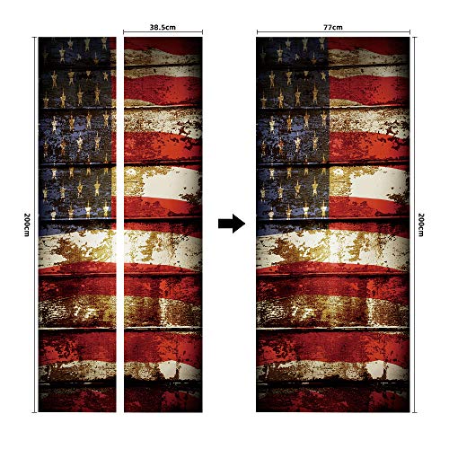 Door Sticker Wallpaper Murals Peel And Stick, Wall Sticker Decal For Bedroom Home Decor Waterproof, Removable Premium Vinyl Upgrade, Retro American Flag Wood Board #TOP6
