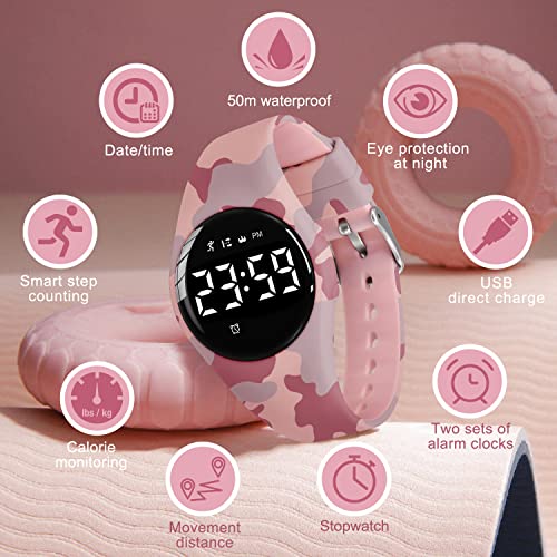 Image of Kids Watches for Girls Boys Digital Sport Watch with Step Counter Pedometer Vibration Alarm Clock, No App Waterproof Fitness Tracker Kids Watch Boys Girls Teens Students Ages 5-16