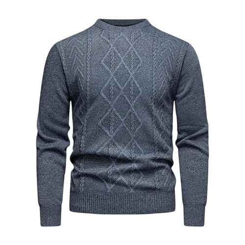 Men's Sweater Checkered Round Neck Knit Pullover Warm Casual Long Sleeve Top for Men
