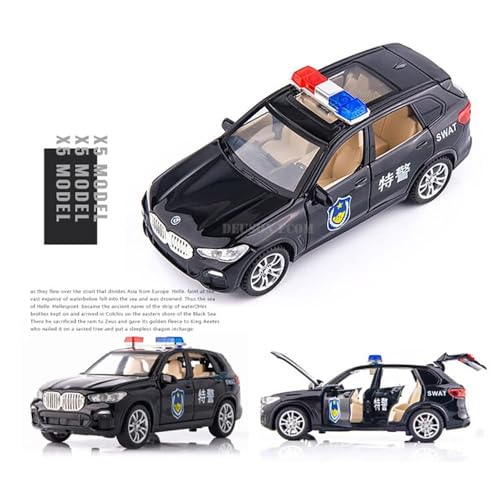 Image of 1:32 Scale BMW X5 Police Toy Car | Metal Pullback Diecast Car for Kids with Openable Doors, Sound, Light Effects Toy for Car Enthusiasts (Color As Per Available), Black