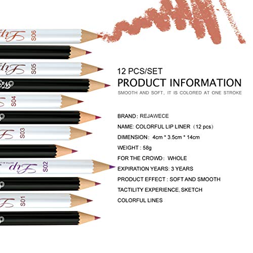 Rejawece Lip Liner Filler Pencil Set, Long Lasting Matte Waterproof Sweat-Proof Lipliner Pen Set With 12 Colors|Color Enhancer, Plumper Pencil |Define Lips For A Fuller Look Perfect #TOP1