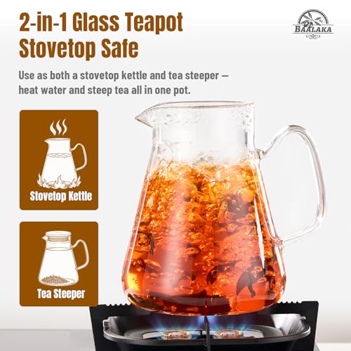 Image of Baalaka Glass Teapot with Infuser, Stovetop Glass Tea Kettle, 33oz /1000ml