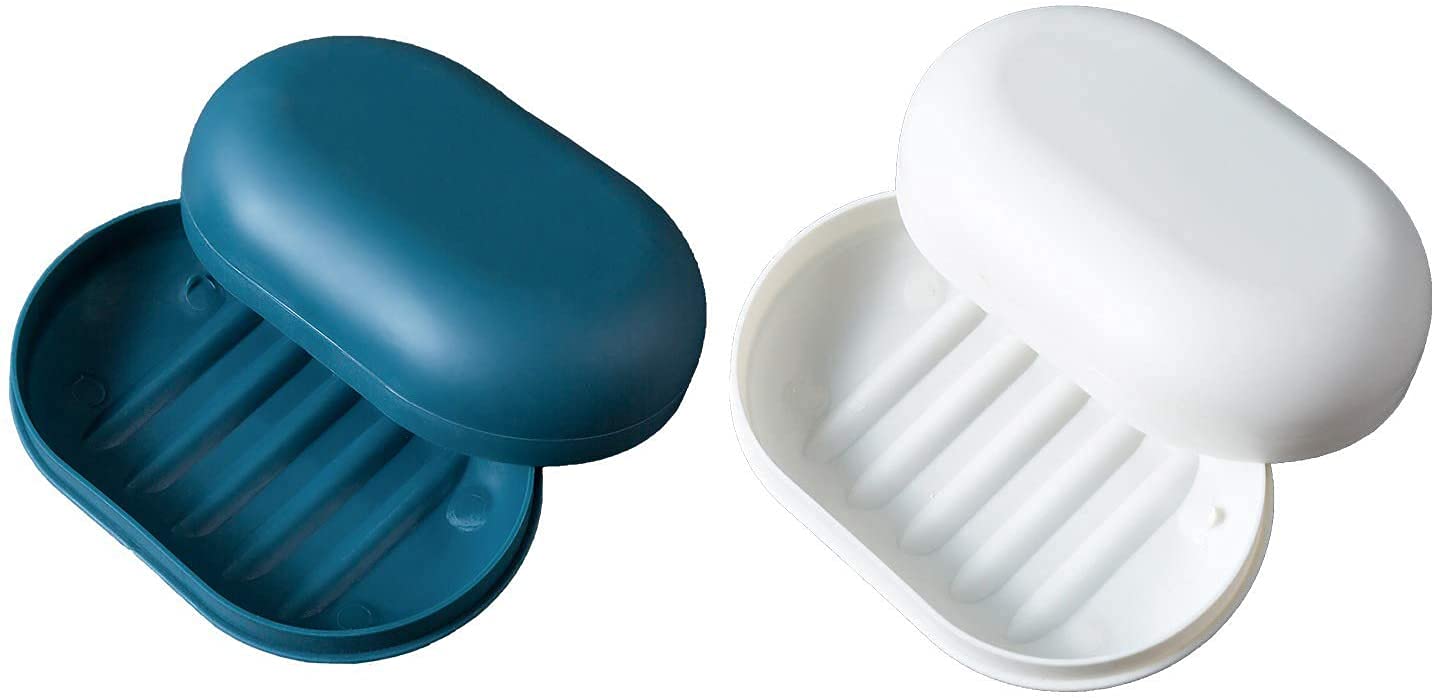 2 pack soap traveler, soap box soap container, travel, camp, gym (blue and white)