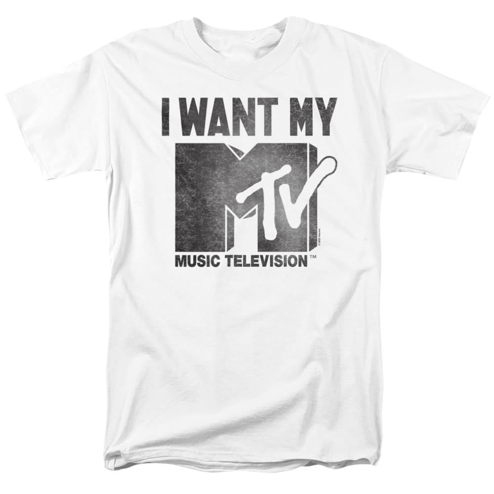 MTV Distressed I Want My MTV Unisex Adult T-Shirt White
