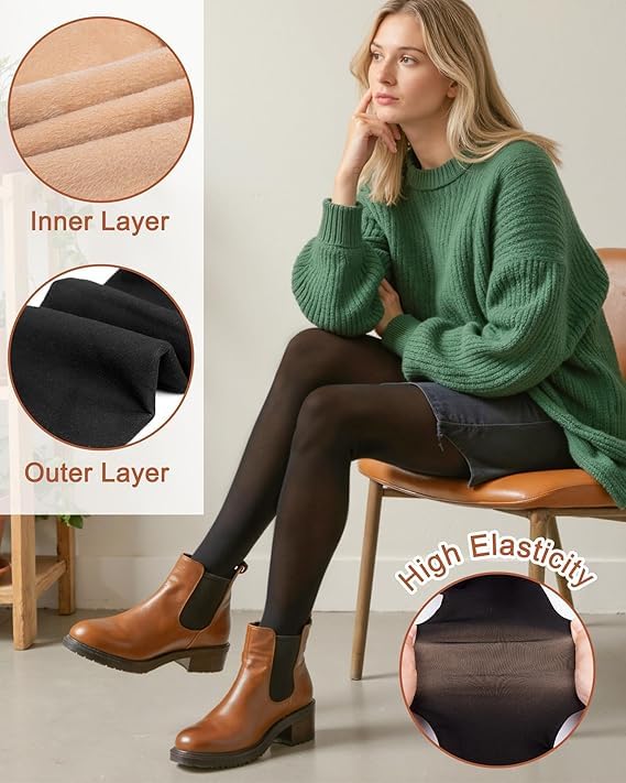 Image of FLYNGO Women Skinny Fit Mid Rise Winter Wear Warm Fleece Thermal Leggings Tights Pants, Waist Size : 26 to 34