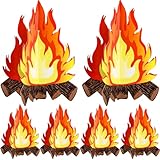 Boao 6 Set Large Fake Fire 16 x 13 Inch Big Fake Flame Camping Decoration 3D Cardboard Campfire Artificial Flames Thanksgiving Christmas Party Campfire Party Decoration or Camp Bachelorette
