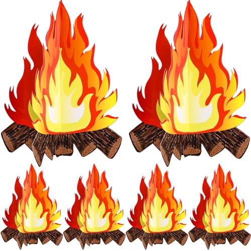 Boao 6 Set Large Fake Fire 16 x 13 Inch Big Fake Flame Camping Decoration 3D Cardboard Campfire Artificial Flames Thanksgiving Christmas Party Campfire Party Decoration or Camp Bachelorette