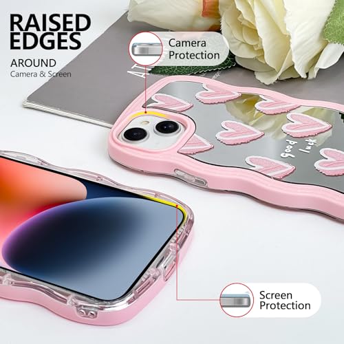 Coque iPhone 14 Plus miroir cœurs avec bords ondulés antichoc