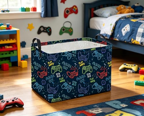 Image of Sanjiaofeng Rectangular Game Basket for Kids,Kid Games Controller Bin,Cool Baby Storage Basket,Baby Storage Bin,Gift Baskets,Room Decor(Line Game Console)