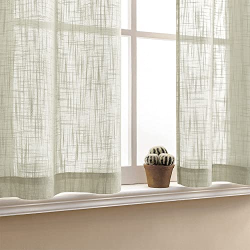 Xtmyi Beige Kitchen Curtains 24 Inch Long For Bathroom Neutral Casual Weave Linen Textured Sheer Short Rod Pocket Small Half Window Treatments Tier For Bedroom Natural Flax Color thumb #5