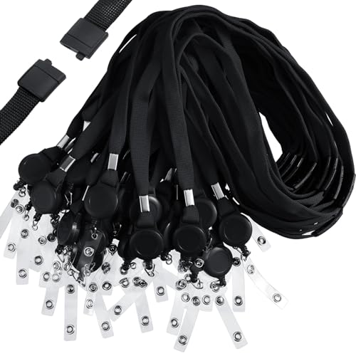 Windyun 108 Pcs Breakaway Lanyard with Safety ID Bulk Retractable Lanyards Flat Neck Straps (Black)
