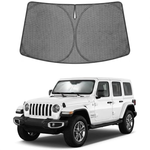 Image of Proadsy Windshield Sun Shade for Jeep Wrangler 2018-2026 & Gladiator 2020-2026 Ice Crystal Black Front Window Sunshade UV and Heat Blocker Keeps Car Cooler for Summer Parking and Daily Use