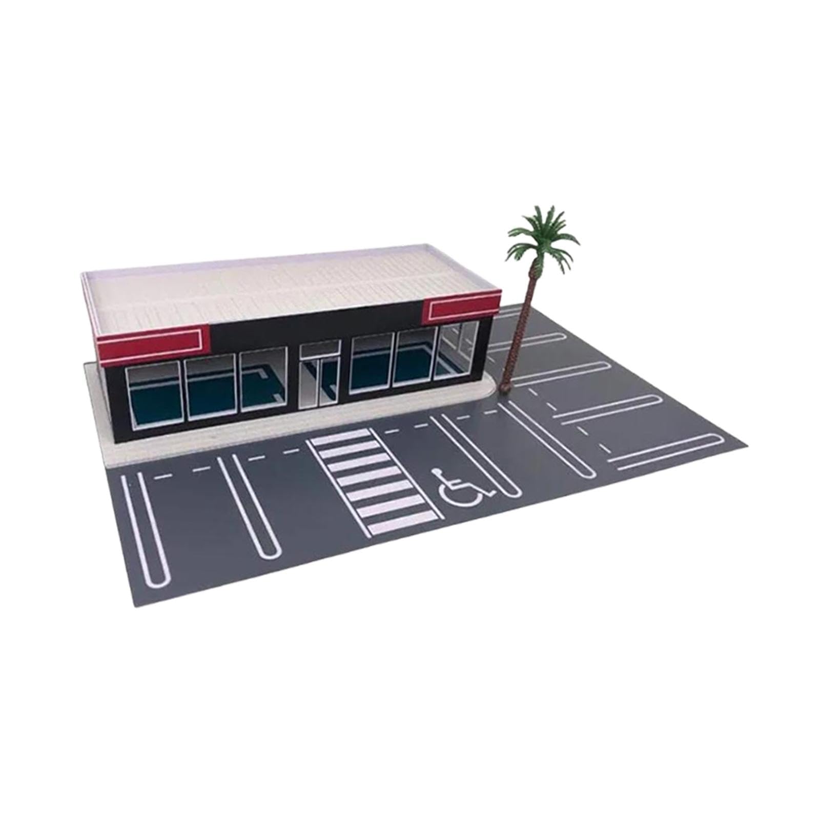 harayaa Maqueta de Garaje a Escala 1:64, Diorama de Estacionamiento en Miniatura, Accesorios de Estacionamiento, Expositor de Vehículos de PP para Coleccionis, Parking Lot W Tree