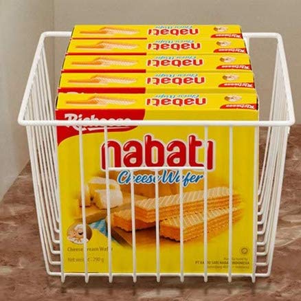 Slideep 11'' Farmhouse Freezer Food Storage Organizer Baskets Modern Refrigerator Metal Wire Basket Bin With Built-In Handles For Kitchen, Pantry, Bathroom, Cabinets, White -Set Of 6 #TOP5