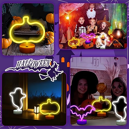 Image of Vihose 3 Pcs Neon Halloween Signs Decorations LED Spooky Ghost Pumpkin Bat