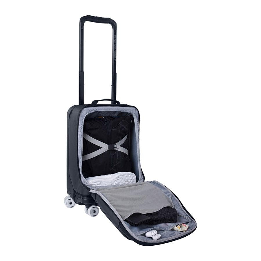 EVOC Borsa trolley ibrida a 4 ruote da 40 l, impermeabile, espandibile, con ruote da skate interne, manico telescopico estensibile, scomparti per laptop e tablet, perfetta per viaggi aerei e cyclin