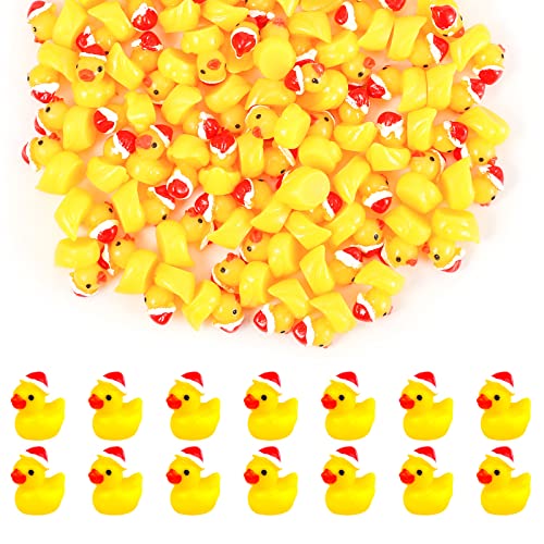 KINBOM 80pcs Mini Christmas Resin Ducks with Xmas Hat Figures, Tiny Miniature Duck Accessories for Craft Home, Prank, Game