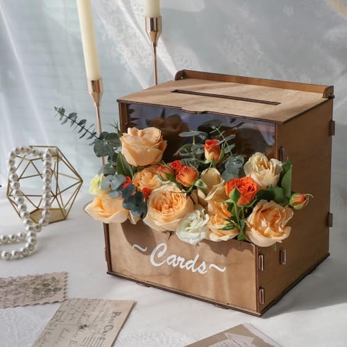 Amazon.com: OurWarm Wooden Wedding Card Box with Flower Trough, Brown ...