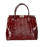  Chicca Borse Handbag Borsa a Mano da Donna con Tracolla in Vera Pelle Stampa Cocco Lucido Made in Italy 35x28x16 Cm (Cocco Lucido Rosso)