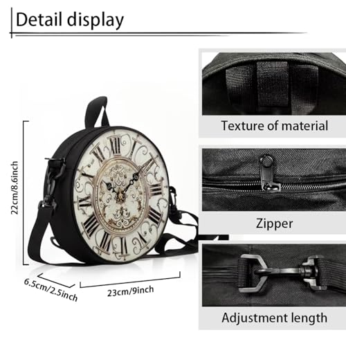 Image of Women Novelty Round Clock Shape Zippered Clock Purses for Women Tote Handbag Shoulder Bag, Gift for Mom Girlfriend