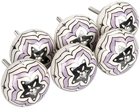 uxcell 6 Pieces Vintage Shabby Knobs Purple and White Floral Hand Painted Ceramic Pumpkin Cupboard Wardrobe Cabinet Drawer Door Handles Pulls Knob, Five-Pointed Star