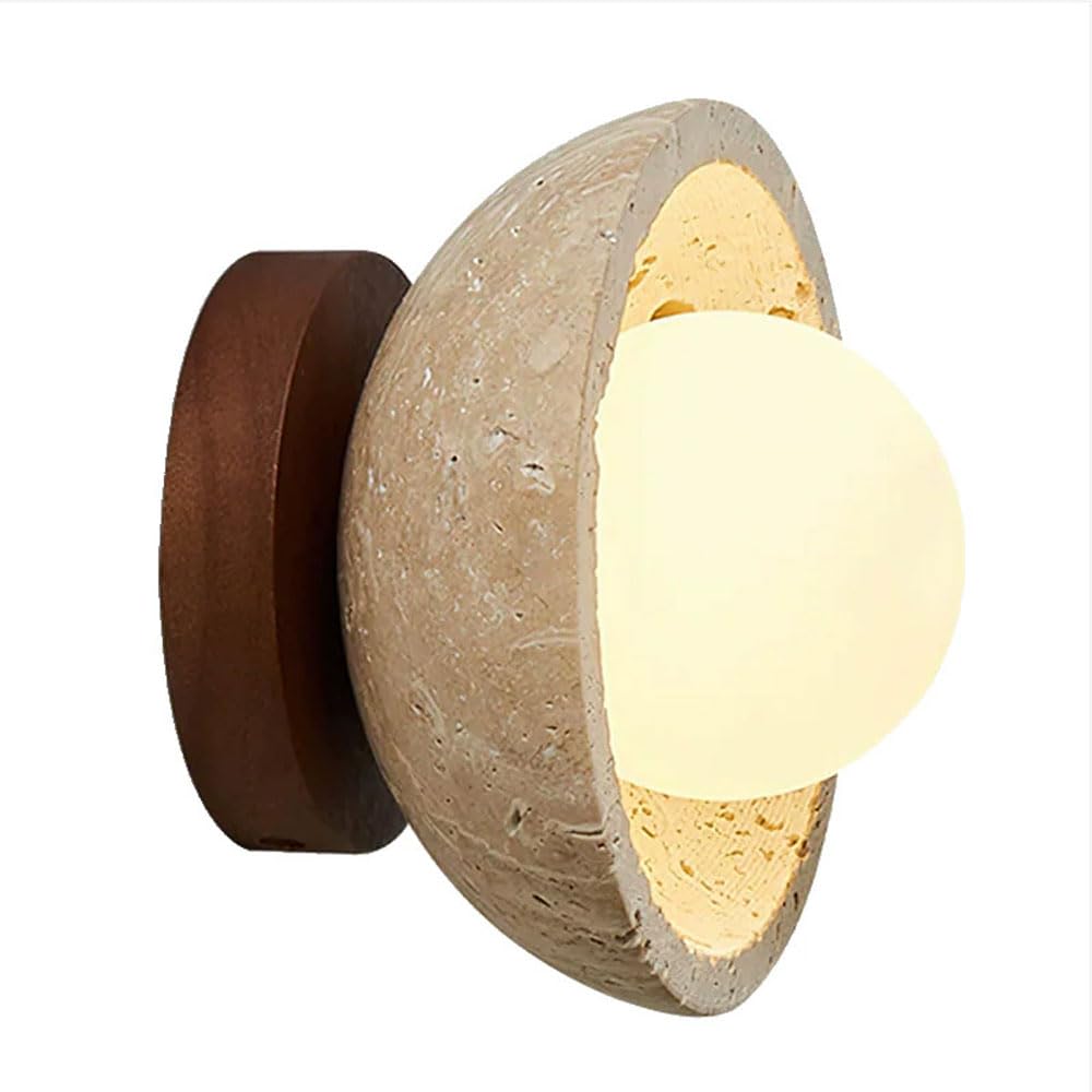 HUAYUSEDF G9 Screw Single-Head Wall Light, Nordic Industrial Style Yellow Travertine Glass Lamp, Creative Wall-Mounted Fixtures, Cafes Hallway Entryway Decorative Sconce