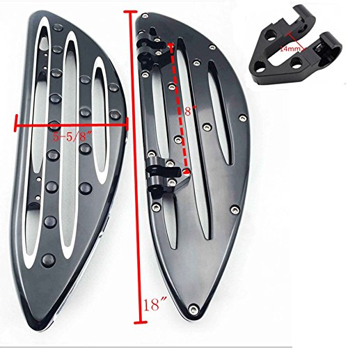 HTT Motorcycle Front Black CNC Deeply Cut Driver Stretched Floorboards For Harley Davidson Touring Electra Glide Classic CVO Anniversary