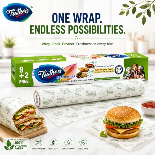Image of Feather's Multipurpose Food Wrapping Paper Eco-Friendly Food Grade Butter Paper Food Storage Roll for Sandwich, Cheese, Fruit, Bread, Snacks (Pack of 1)