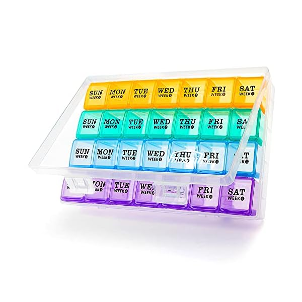 Tablettenbox Monat 28 Tage Pillendose, Große Tablettenbox Monat Medikamentenbox mit 7 Fächer für 4 Wochen für Die…