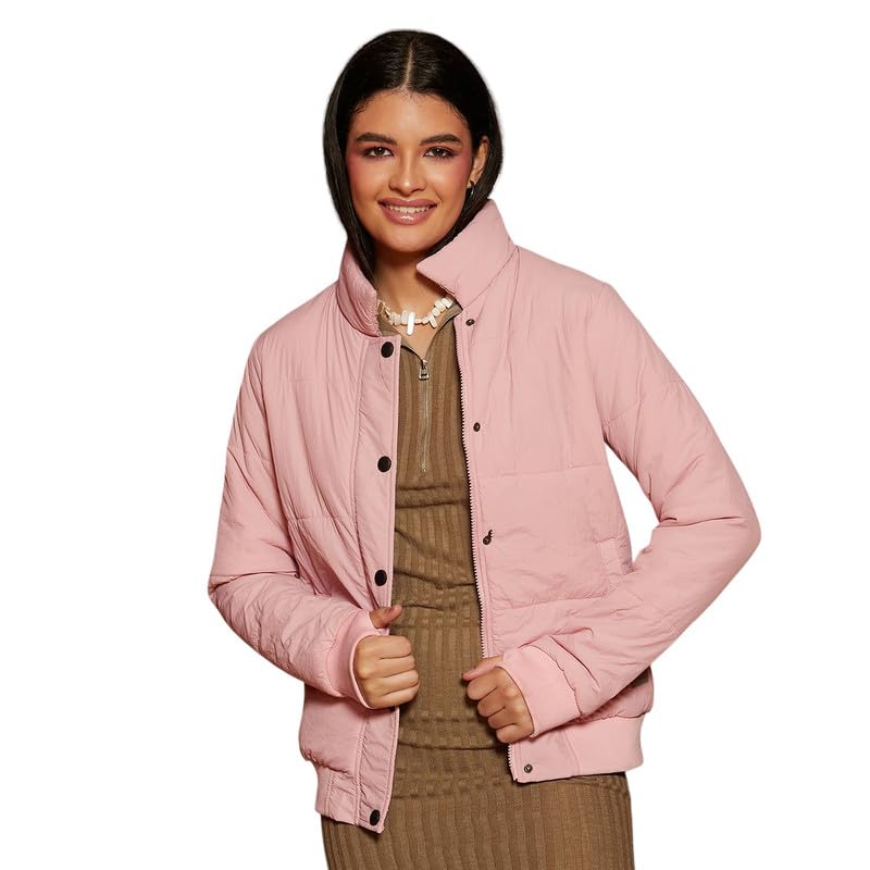 Image of PINACOLADA Women's Fleece-Lined Biker Jacket for Casual Wear | Spread Collar | Long Sleeve | Zipper Closure | Jacket Crafted with Comfort Fit for Everyday Wear