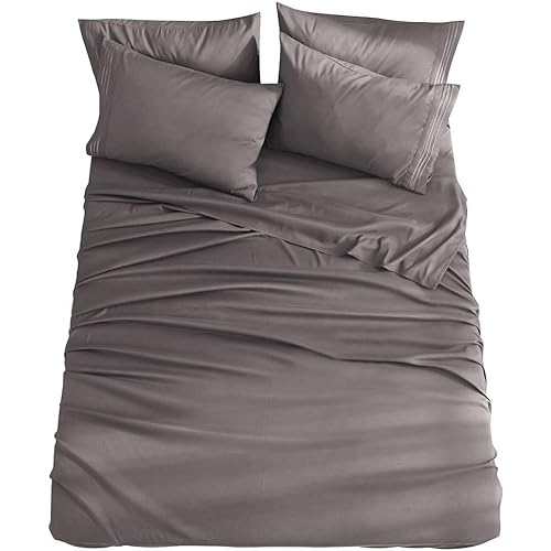 Full Size 6-Piece Bed Sheets Set Microfiber 1800 Thread Count Percale 16 Inch Deep Pockets Super Soft and Comforterble (Full, Grey)