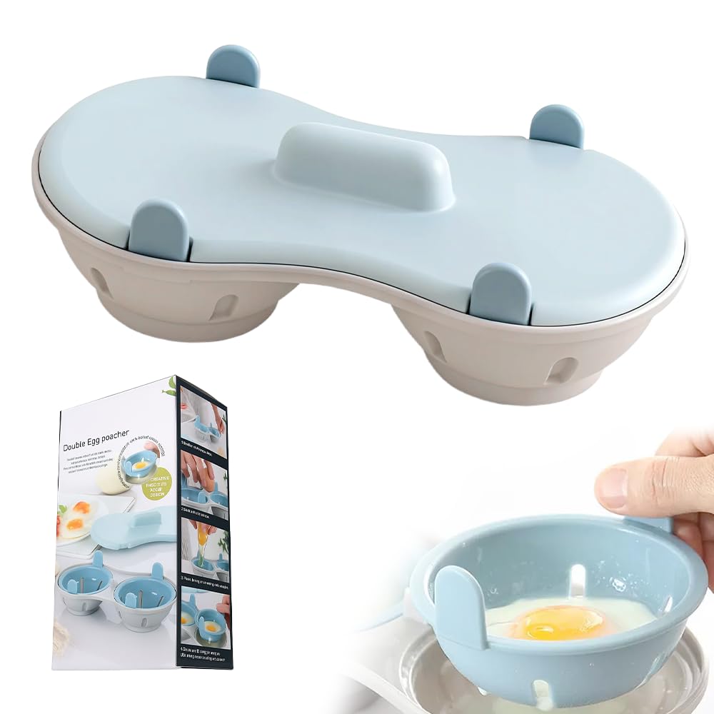 Microwave Egg Steamer, 2025 Upgraded Microwave Egg Cooker, Breakfast Double Row Egg Cooker, Microwave Egg Poacher 2 Eggs, Poached Egg Steamer, Kitchen Cooking Gadgets (Blue)