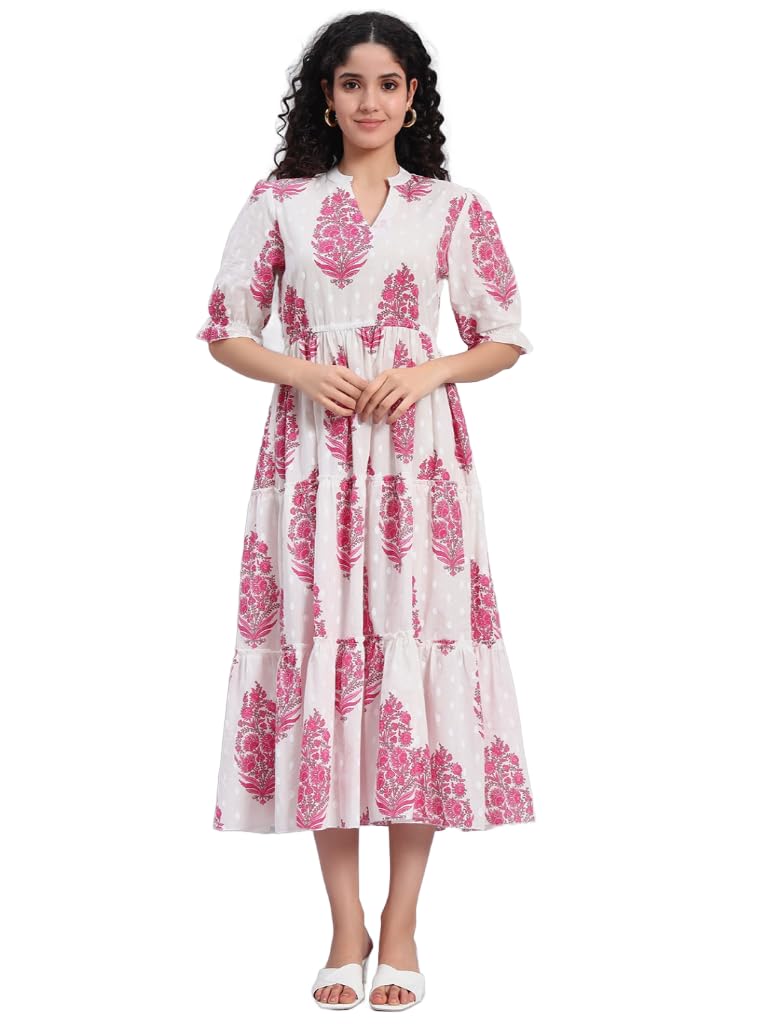 PIDAVLIYA’S Women’s Floral Summer Maxi Dress I Cotton Printed I One Piece Bodycon Midi Dress with V-Neck, Puffed Sleeves PIDAVLIYA’S Women’s Floral Summer Maxi Dress I Cotton Printed I One Piece Bodycon Midi Dress with V-Neck, Puffed Sleeves