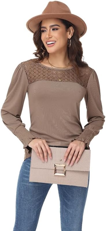 Womens Women Fall Long Sleeve Lace Shirts Dressy Casual Tunic Tops Basics Tee 2025 Trendy Clothes - Image 4