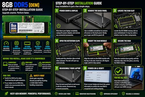 Image of 8GB DDR5 5600MHz OEM Laptop RAM Compatible with Samsung [Key Specs: PC5-44800 /5600B | 262-Pin SO-DIMM | CL46 | 1Rx16 | 1.1V | Non-ECC] | 3 Years Seller Warranty