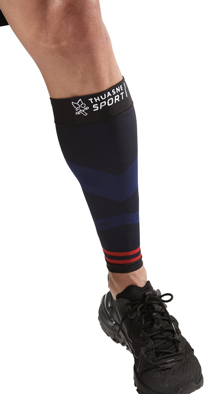 Thuasne - Trail UP ACTIV Running Kompressionsstrümpfe - Unterstützung der Wade - Schutz und Propriozeption - Schwarz/Dunkelblau/Rot, Normal S