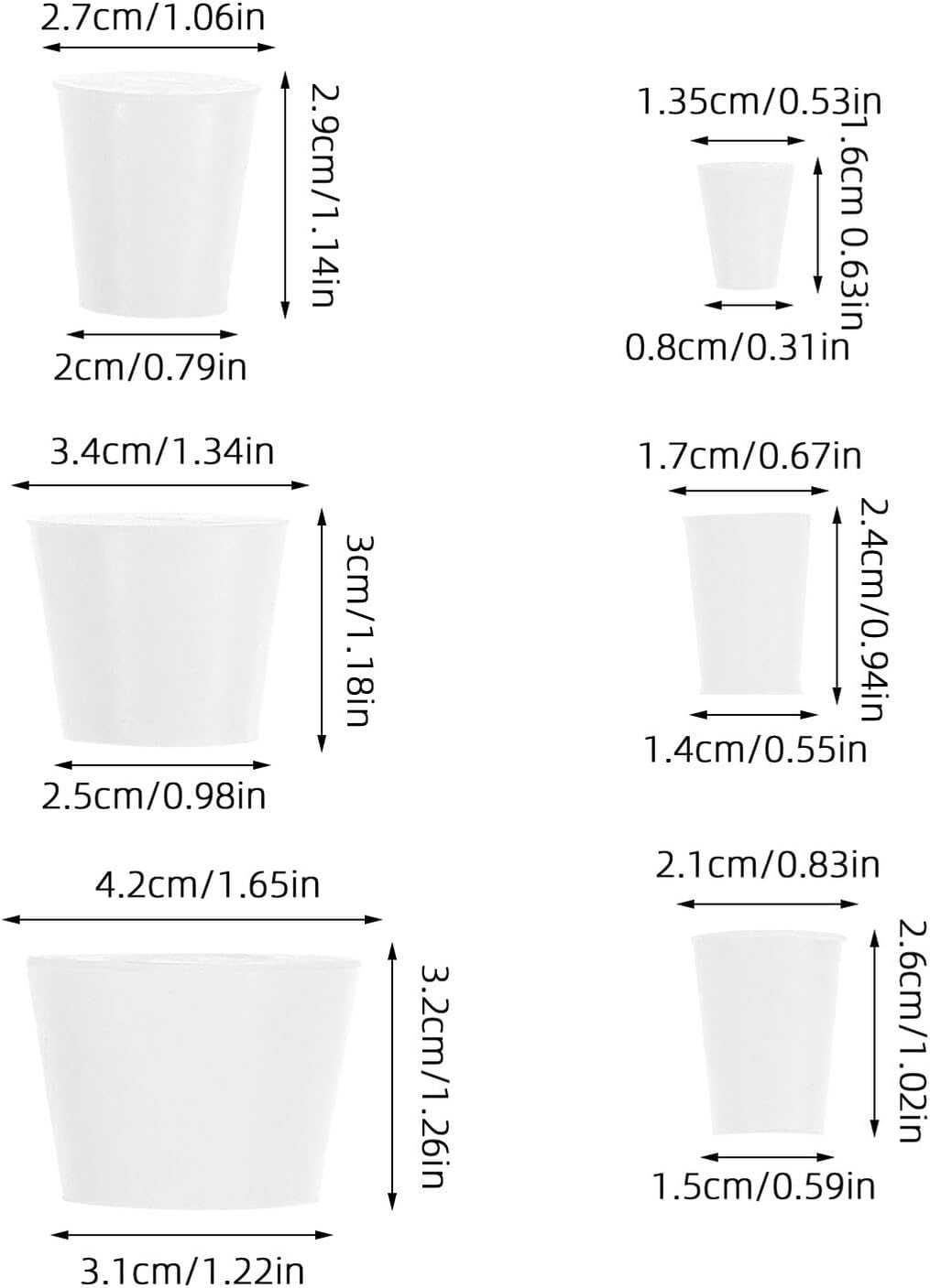 18pcs Tapered Laboratory Rubber Stoppers Solid Plug Sealing Bungs Assorted Sizes for Conical Flasks Test Tubes White Rubber Lab Corks