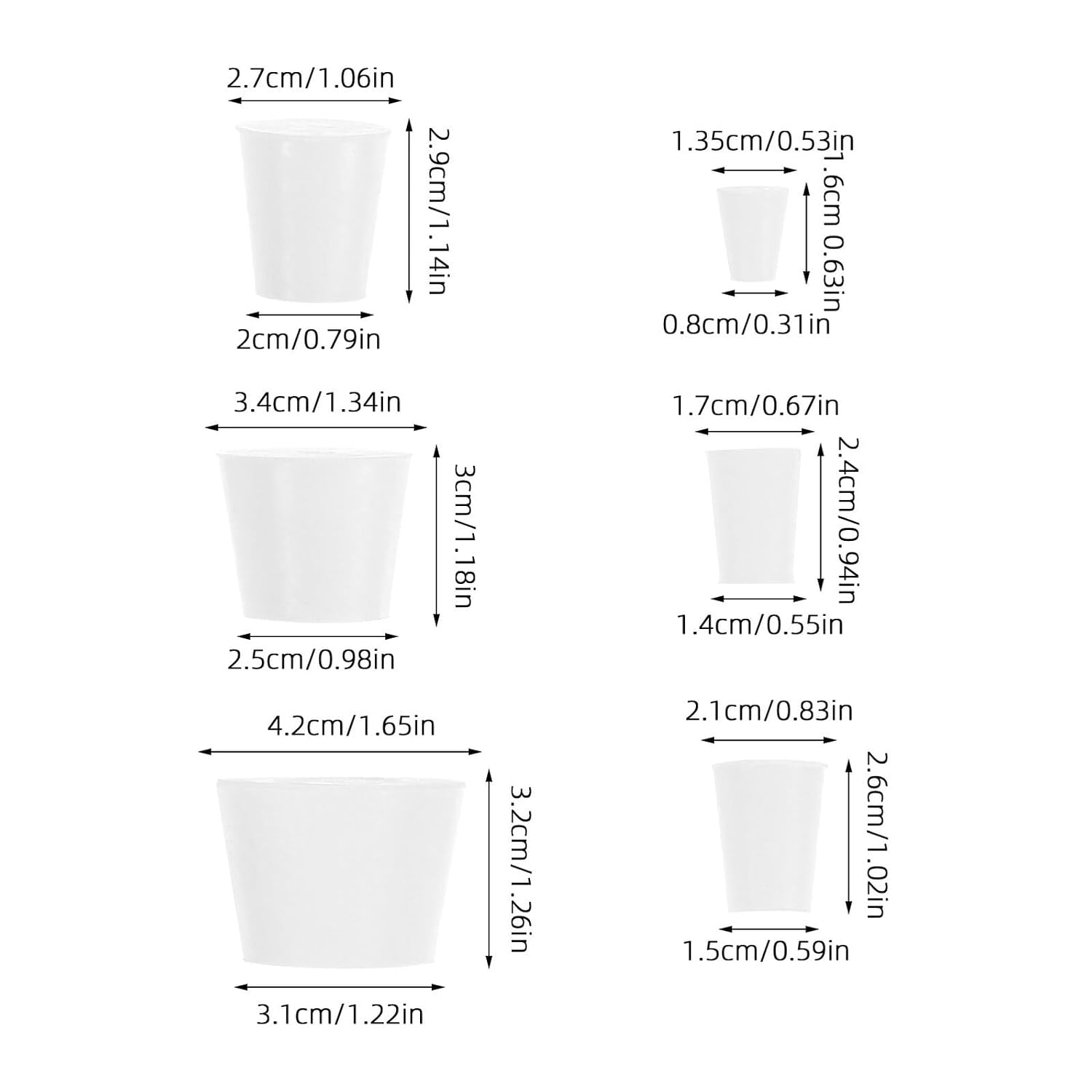 18pcs White Solid Rubber Stoppers Tapered Lab Bungs Assorted Sizes (000#, 0#, 2#, 4#, 6#, 8#) for Laboratory Flask and Test Tube Sealing