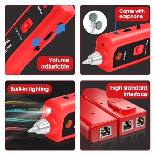 Image of Cables Kart Lan Tester with Wire Tracker, Tester, Cable Tracker, RJ11 RJ45 Line Finder Cable Tester for Network LAN Ethernet Cable Collation, Phone Telephone Line Tester with 2X 9V Batteries