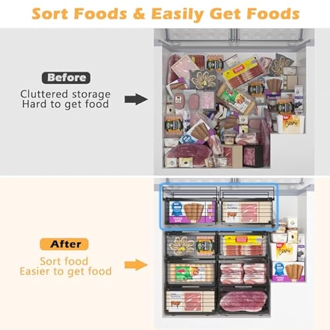 NADAMOO Hanging Chest Freezer Organizer Bins, 2 Pack Large Expandable Freezer Baskets for Chest Freezer, Metal Adjustable Storage Containers for Deep Freezer - Black