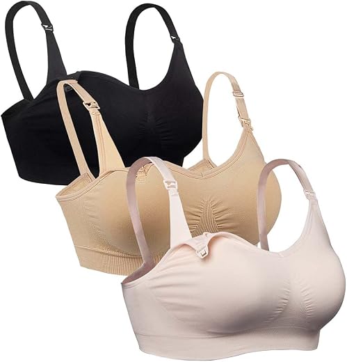 iLoveSIA 3PACK Womens Seamless Nursing Bra Bralette, 3Pack(Black+Nude+Pink), XX-Large