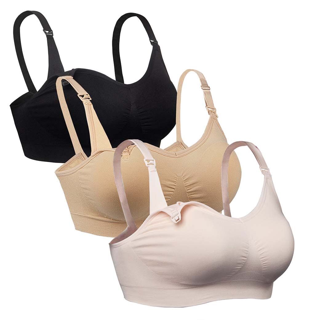 iloveSIA 3pack Nursing Bra Nude+Black+Light Pink Size L Fit 36BC 34C 32D 30DD 38A 40A 30DDD