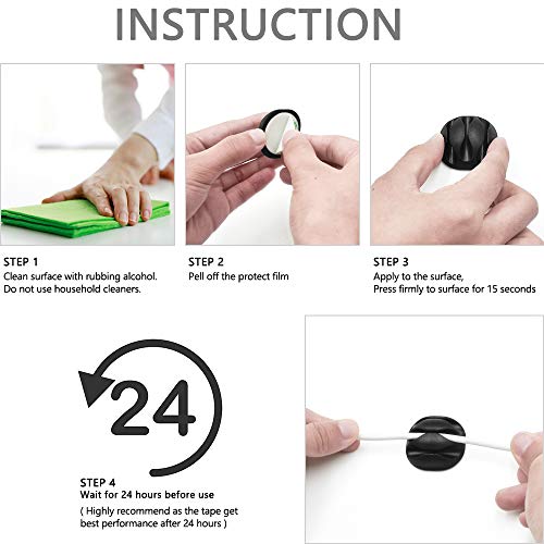 Cable Cord Holder Management Organizer: Cable Clips 16 Pack Self Adhesive Cord Holders - Thumbnail 2