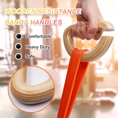 Image of Wooden Resistance Bands Handles Versatile Exercise Handles with Anti-Slip Grip Tapes for Elastic Band Workouts Home Gym Strength Training and Full-Body Workouts